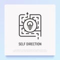Self direction thin line icon: personal strategy to choose right way from labyrinth. Modern vector illustration