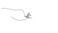 Self drawing animation of continuous one line young professional surfer riding the waves. Animated extreme watersport