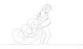 Self, drawing continuous single drawn one line pregnant woman nursing woman hand-drawn picture silhouette