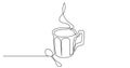 Self drawing line animation of cup of hot coffee and traditional turkish jezva