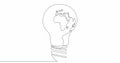 Self drawing line animation World map globe inside the lamp continuous line drawn concept video
