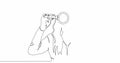 Self drawing line animation woman using magnifying glass Searching internet data continuous line drawn concept video