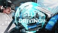 Self-drive autonomous car with man at driver seat conceptual Royalty Free Stock Photo