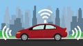 Self driving car illustration with red color on the road Royalty Free Stock Photo