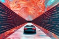 self-driving car navigating through solar-powered tunnel Royalty Free Stock Photo