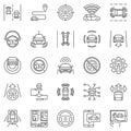 Self-Driving car outline icons set. Vector Driverless Car symbols Royalty Free Stock Photo