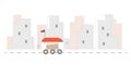 Self driving delivery robot moving on the city street with order. Trendy vector illustration for banner Royalty Free Stock Photo