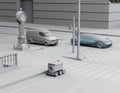 Self-driving delivery robot moving on the roadside Royalty Free Stock Photo