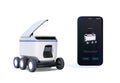 Self-driving delivery robot with top cover opened for pickup parcel Royalty Free Stock Photo