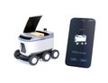 Self-driving delivery robot with top cover opened for pickup parcel