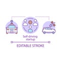 Self-driving startup concept icon. Making autonomous vehicles. Engineers, driverless vehicle. Smart cars development Royalty Free Stock Photo