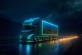 A self-driving truck depicted as a guardian of the road, with a majestic presence and a glowing aura. The image represents the