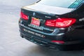 Self driving vehicle text on the bumper of Aptiv autonomous BMW vehicle
