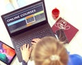 Self-education Concept. Online Courses on Portable Laptop.