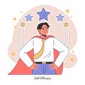 Self-Efficacy concept. Confident man with a cape stands tall. Increasing