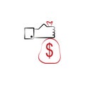 Self-employed income 2 colored hand drawn icon. Self-employed income colored element illustration. Outline symbol design from fina Royalty Free Stock Photo