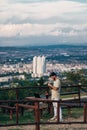 Self-employed man relaxing on the hill while using tablet Royalty Free Stock Photo