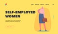 Self-Employed Women Landing Page Template. Stylish Blonde Businesswoman wear Trendy Outfit Pink Blouse, Blue Skirt