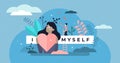 Self esteem vector illustration. Tiny personal confidence persons concept. Royalty Free Stock Photo