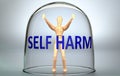 Self harm can separate a person from the world and lock in an invisible isolation that limits and restrains - pictured as a human