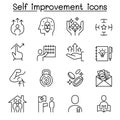 Self improvement, aim, target, development, planning, strategy icon set in thin line style Royalty Free Stock Photo