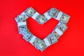 Self-interest. Love of convenience or marriage of convenience concept with heart symbol with dollars