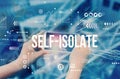 Self-isolate theme with person using smartphone