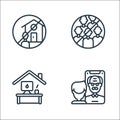 self isolation line icons. linear set. quality vector line set such as facetime, home office, no group