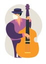 Self-isolation musician man with contrabass vector illustration