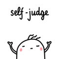 Self judge hand drawn illustration with cute marshmallow for psychology psychotherapy help support session prints