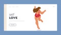 Self Love Landing Page Template. Energetic, Joyful, A Plump Female Character In A Swimsuit Defies Societal Norms