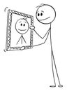 Self-loving Person Holding His Own Portrait Painting, Vector Cartoon Stick Figure Illustration