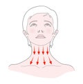 Self-massage of the neck. Woman with her head thrown back. Isolated on a white background