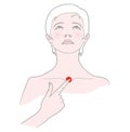 Self-massage of the neck. Woman with her head thrown back. Vector. Isolated on a white background