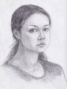 Self-portrait drawn by me in pencil. Watercolor woman portrait.