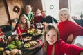 Self-portrait of nice attractive cheerful family gathering festal day Eve Noel December at home loft house indoors Royalty Free Stock Photo