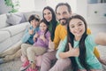 Self-portrait of nice attractive lovely glad big full cheerful cheery family pre-teen kids mom dad showing thumbup at