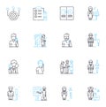 Self-promotion linear icons set. brand, image, marketing, nerking, advertising, reputation, visibility line vector and