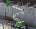 Self-propelled aerial platform Articulated with diesel engine used in the construction of a new railway line Royalty Free Stock Photo