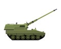 Self-propelled howitzer in flat style. Raised barrel. Military armored vehicle