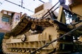 Self-propelled mine flail on the railway flatcar Royalty Free Stock Photo