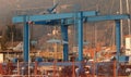 Shipyard crane, blue gantry self propelled