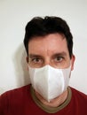 Self protection against virus. Men with medicine mask. Virus infection.