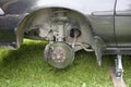 Self-repair of the car brake system. The machine is jacked up with a wheel removed