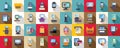 Self service checkout icons set flat vector. Supermarket scan terminal