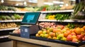 Self-Service Checkout Terminal in a Fruit Section of a Supermarket. Generative ai