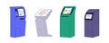 Self-service kiosks set. Interactive touchscreen machines. Information, banking and ticketing terminals. ATM, electronic