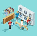 Self Service Laundry Facility Isometric Poster