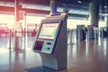 Self service machine and help desk kiosk at airport terminal for check in, print boarding pass or buying ticket. Business travel Royalty Free Stock Photo