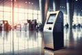 Self service machine and help desk kiosk at airport terminal for check in, print boarding pass or buying ticket. Business travel Royalty Free Stock Photo